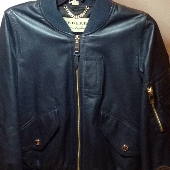 Burberry "Penhale" navy leather bomber - Picture 2 of 3